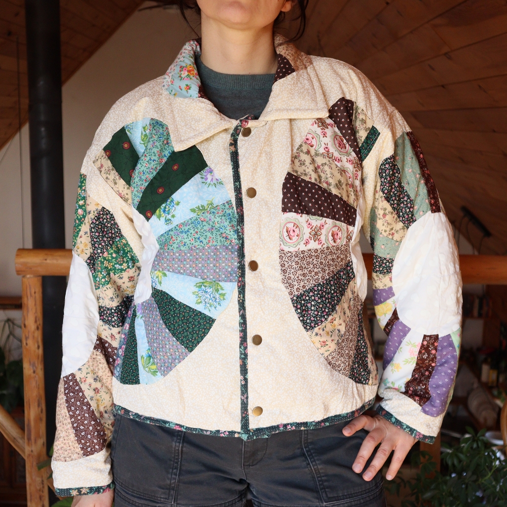 Upcycled Patchwork Quilted Jacket Handmade Vintage Quilt S M L - Picture 7 of 13